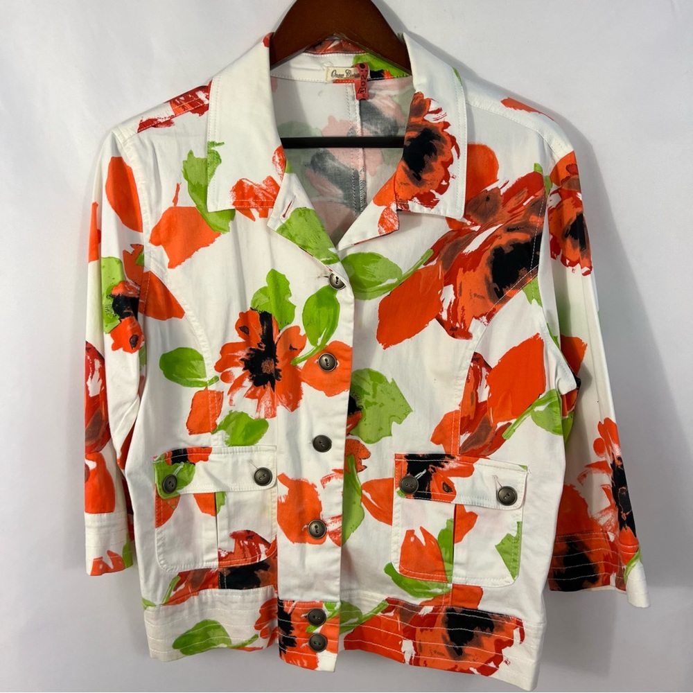 Floral Jacket Multi-Colored Bright Vibrant Womens XL 3/4 SLeeve SPring Summer
